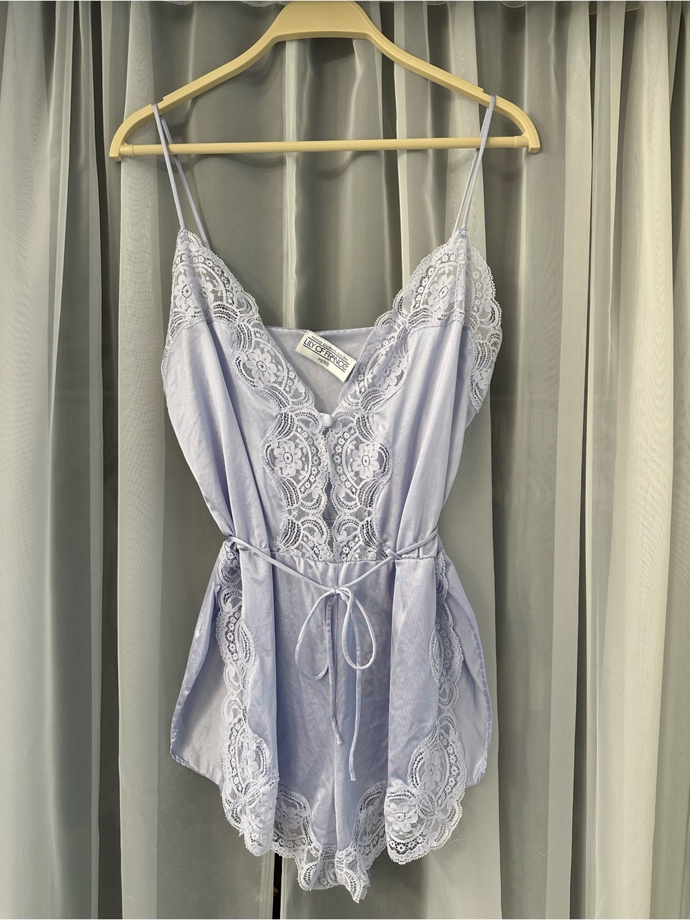 VTG Lily of France Lilac Lace-Trim Satin Romper